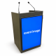Digital lectern with 43-inch vertical screen, charcoal finish, with AKG gooseneck microphones – rental Lisbon